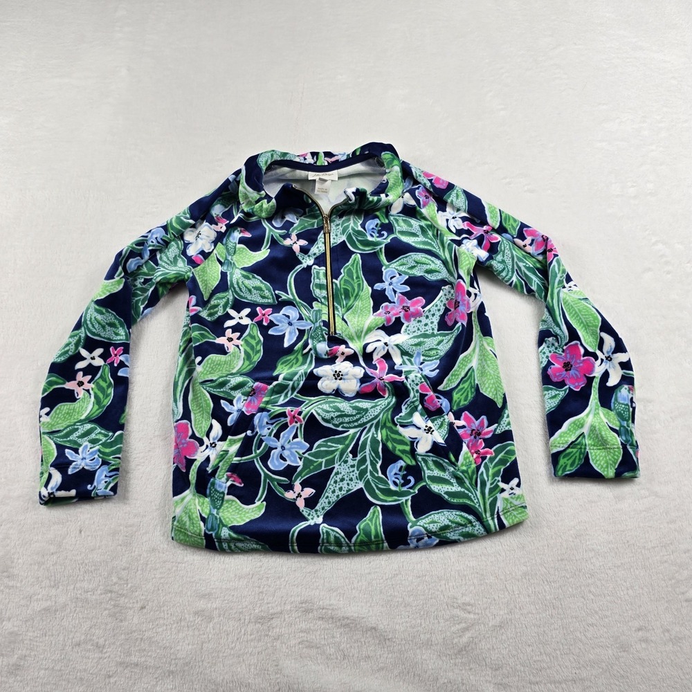 Lilly Pulitzer Little Skipper 1/2 Zip Velour Pullover Girls Large (8-10) UPF 50+